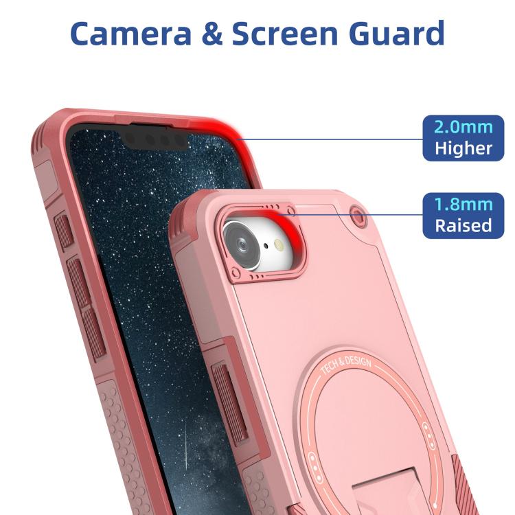 For iPhone 16e Armor Magsafe Holder PC Hybrid TPU Phone Case(Pink)