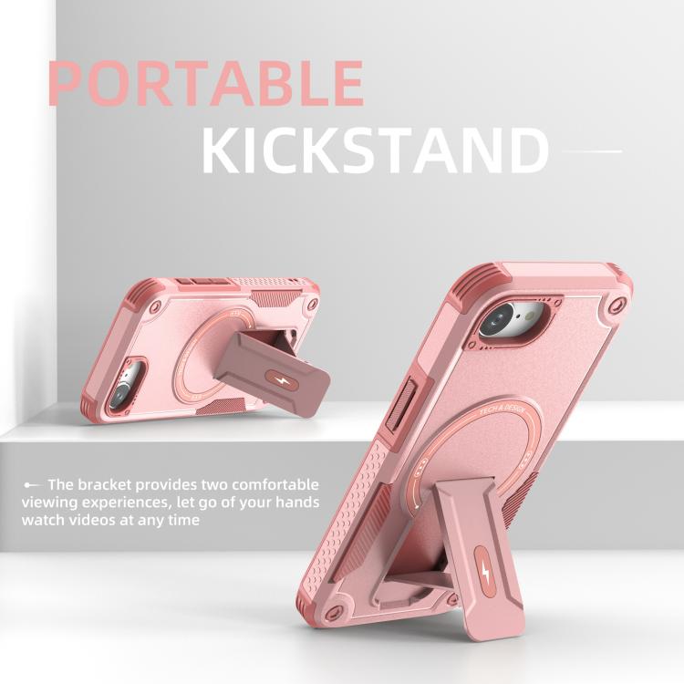 For iPhone 16e Armor Magsafe Holder PC Hybrid TPU Phone Case(Pink)