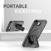 For iPhone 16e Armor Magsafe Holder PC Hybrid TPU Phone Case(Black)