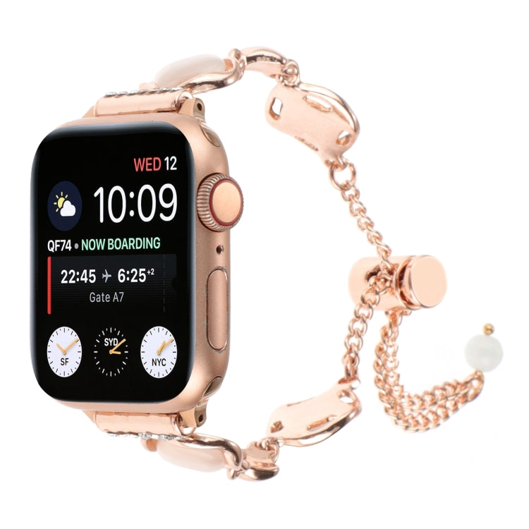 For Apple Watch Series 3 38mm Shell Metal Chain Bracelet Watch Band(Rose Gold)
