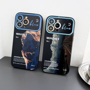 For iPhone 14 Pro Max Scenery Pattern Large Window TPU Phone Case(Black Sea Sunrise)
