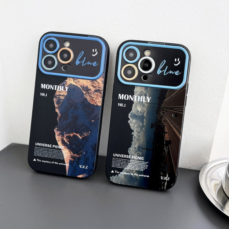 For iPhone 14 Pro Max Scenery Pattern Large Window TPU Phone Case(Black Sea Sunrise)
