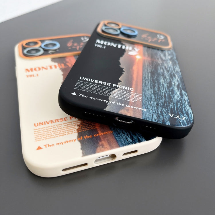 For iPhone 14 Pro Max Scenery Pattern Large Window TPU Phone Case(Black Sea Sunrise)