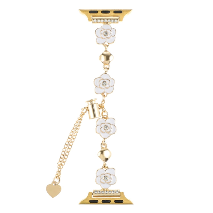 For Apple Watch 42mm Camellia Metal Chain Bracelet Watch Band(White Gold)