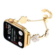 For Apple Watch 42mm Camellia Metal Chain Bracelet Watch Band(White Gold)
