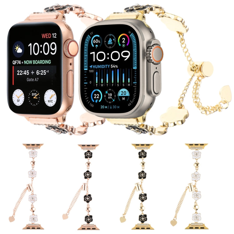 For Apple Watch 38mm Camellia Metal Chain Bracelet Watch Band(White Rose Gold)
