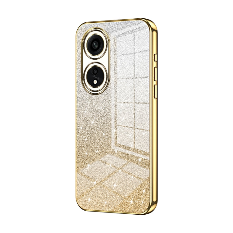 For OPPO A1 Pro Gradient Glitter Powder Electroplated Phone Case(Gold)