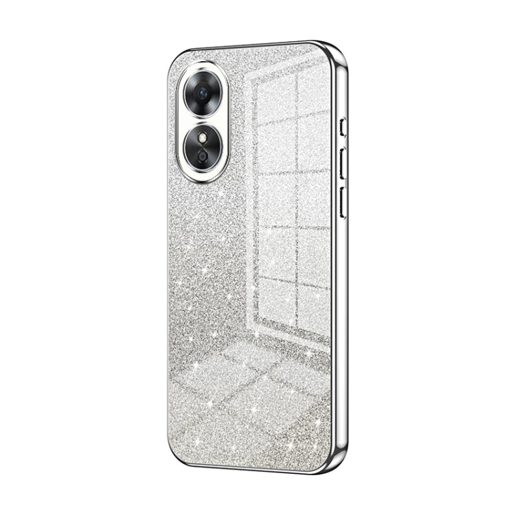 For OPPO A17 / A17K Gradient Glitter Powder Electroplated Phone Case(Silver)