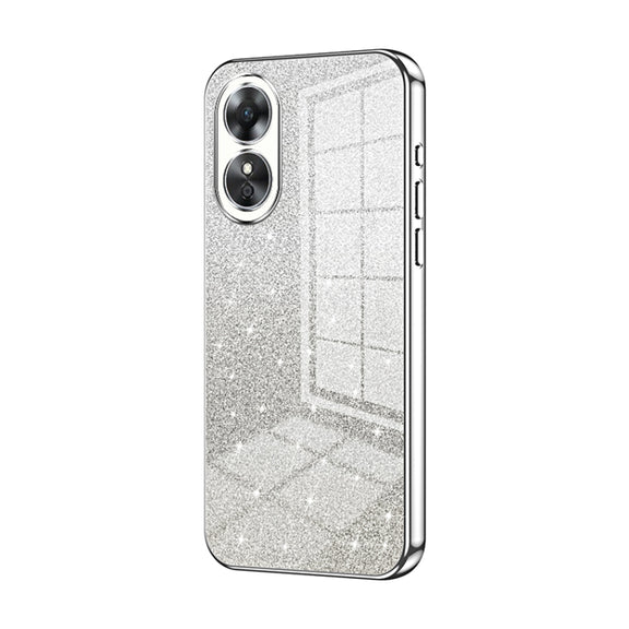 For OPPO A17 / A17K Gradient Glitter Powder Electroplated Phone Case(Silver)