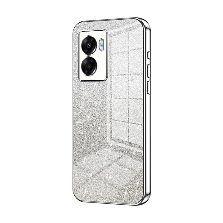 For OPPO A57 5G Gradient Glitter Powder Electroplated Phone Case(Silver)