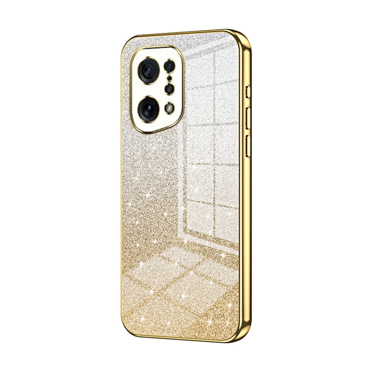 For OPPO Find X5 Gradient Glitter Powder Electroplated Phone Case(Gold)