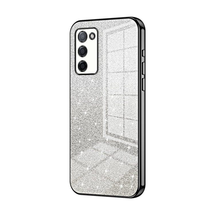 For OPPO A55 5G / A56 / A53s 5G Gradient Glitter Powder Electroplated Phone Case(Black)