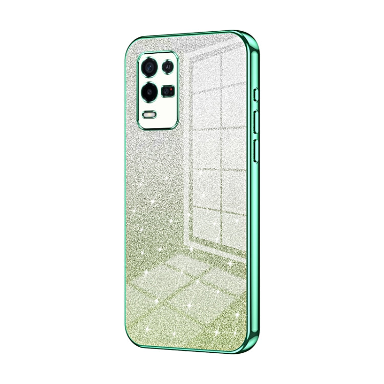 For OPPO K9x Gradient Glitter Powder Electroplated Phone Case(Green)