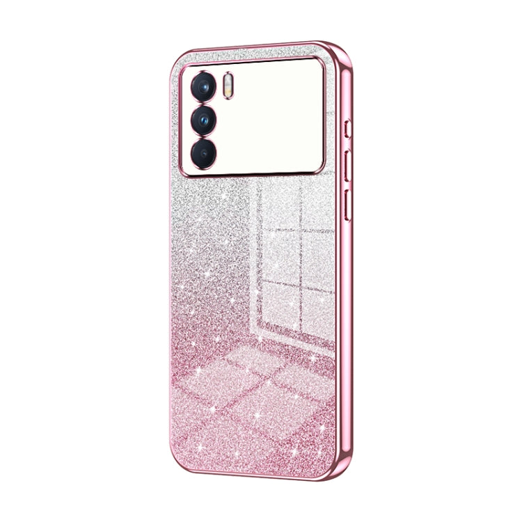 For OPPO K9 Pro Gradient Glitter Powder Electroplated Phone Case(Pink)