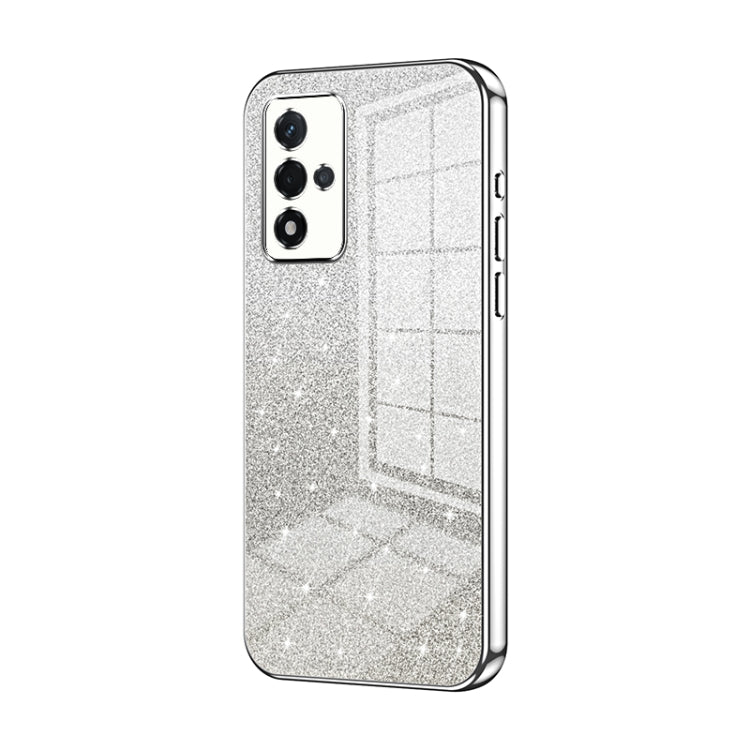 For OPPO A93s 5G Gradient Glitter Powder Electroplated Phone Case(Silver)