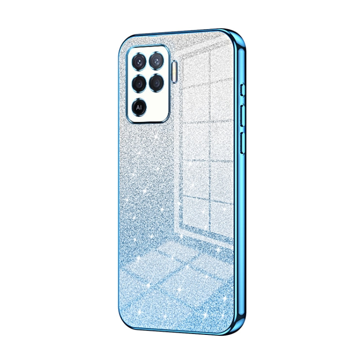For OPPO A94 4G Gradient Glitter Powder Electroplated Phone Case(Blue)