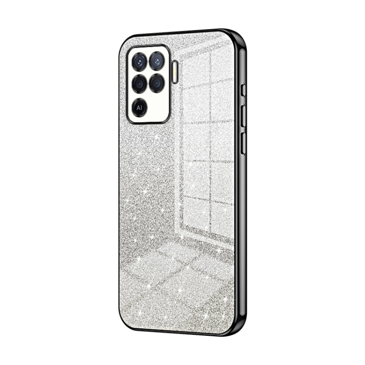 For OPPO A94 4G Gradient Glitter Powder Electroplated Phone Case(Black)