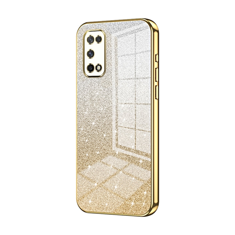 For OPPO K7x / Realme V5 5G Gradient Glitter Powder Electroplated Phone Case(Gold)