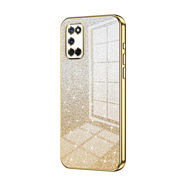 For OPPO A52 / A72 / A92 Gradient Glitter Powder Electroplated Phone Case(Gold)