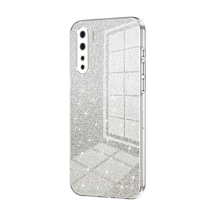 For OPPO A91 Gradient Glitter Powder Electroplated Phone Case(Transparent)