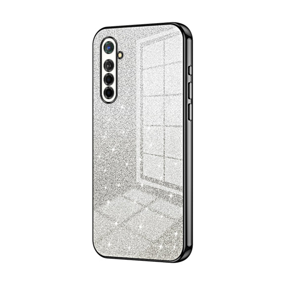 For OPPO K5 / Realme XT/XT 730G Gradient Glitter Powder Electroplated Phone Case(Black)