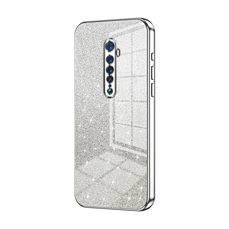 For OPPO Reno2 Gradient Glitter Powder Electroplated Phone Case(Silver)