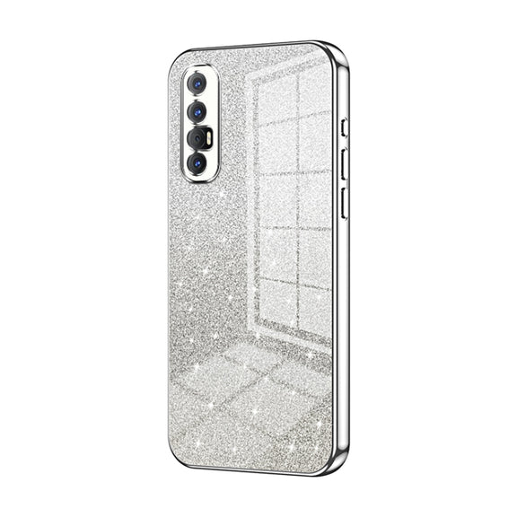 For OPPO Reno3 Pro Gradient Glitter Powder Electroplated Phone Case(Silver)