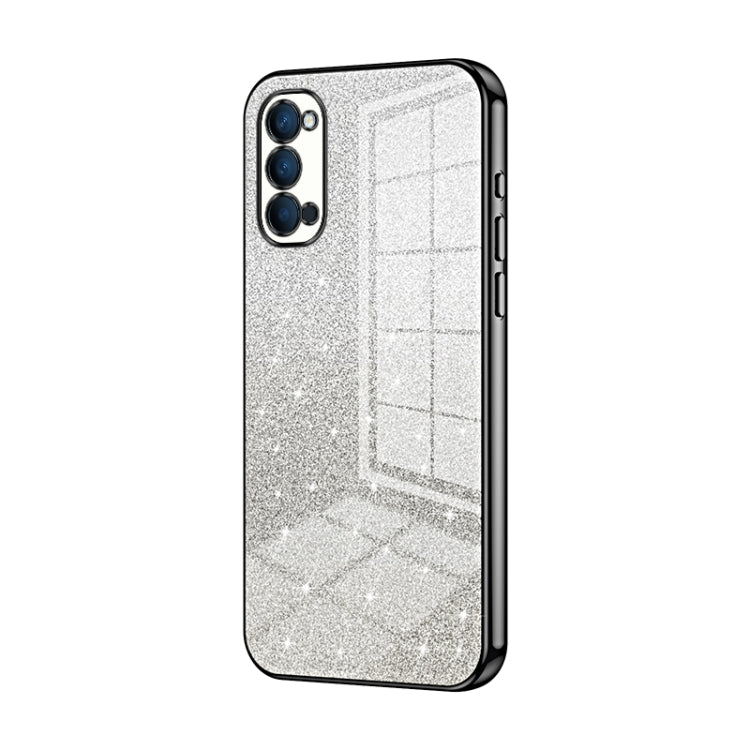 For OPPO Reno4 Gradient Glitter Powder Electroplated Phone Case(Black)