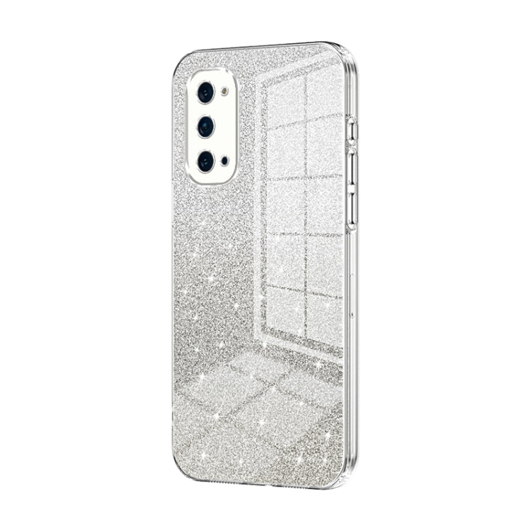 For OPPO Reno4 Pro Gradient Glitter Powder Electroplated Phone Case(Transparent)