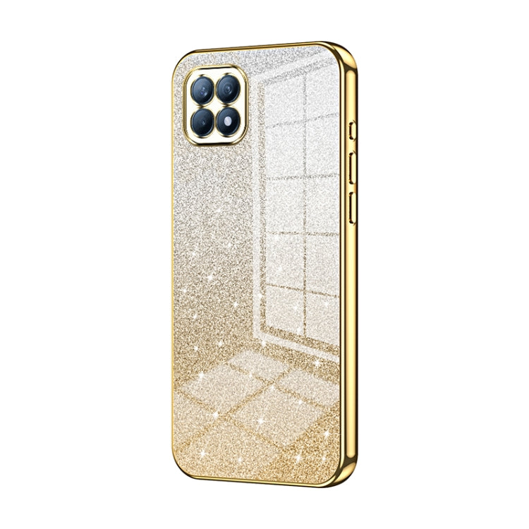 For OPPO Reno4 SE Gradient Glitter Powder Electroplated Phone Case(Gold)