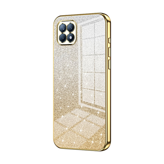 For OPPO Reno4 SE Gradient Glitter Powder Electroplated Phone Case(Gold)
