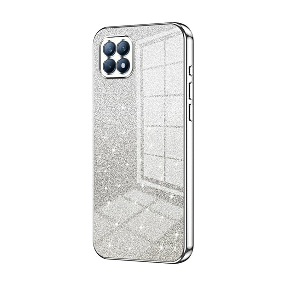 For OPPO Reno4 SE Gradient Glitter Powder Electroplated Phone Case(Silver)