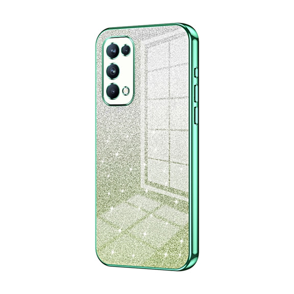 For OPPO Reno5 Pro Gradient Glitter Powder Electroplated Phone Case(Green)