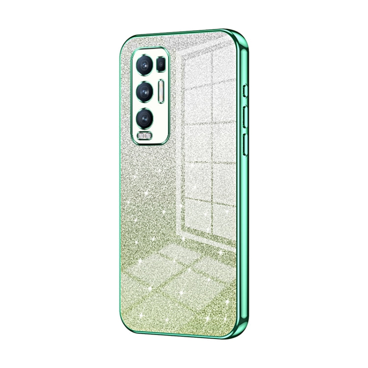For OPPO Reno5 Pro+ Gradient Glitter Powder Electroplated Phone Case(Green)