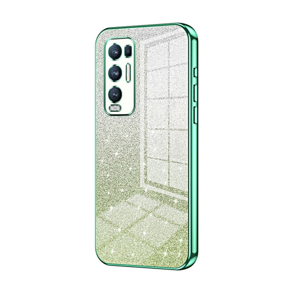 For OPPO Reno5 Pro+ Gradient Glitter Powder Electroplated Phone Case(Green)