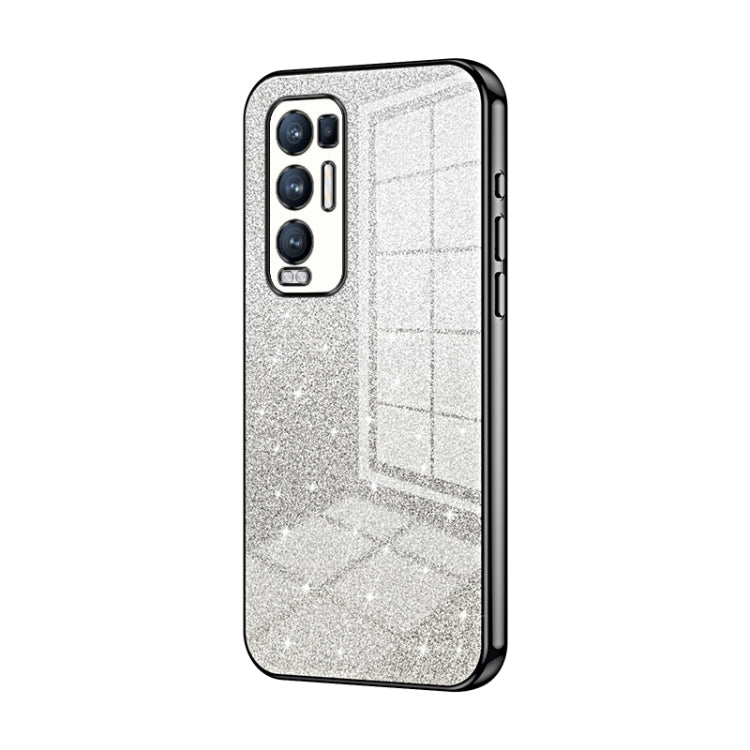 For OPPO Reno5 Pro+ Gradient Glitter Powder Electroplated Phone Case(Black)