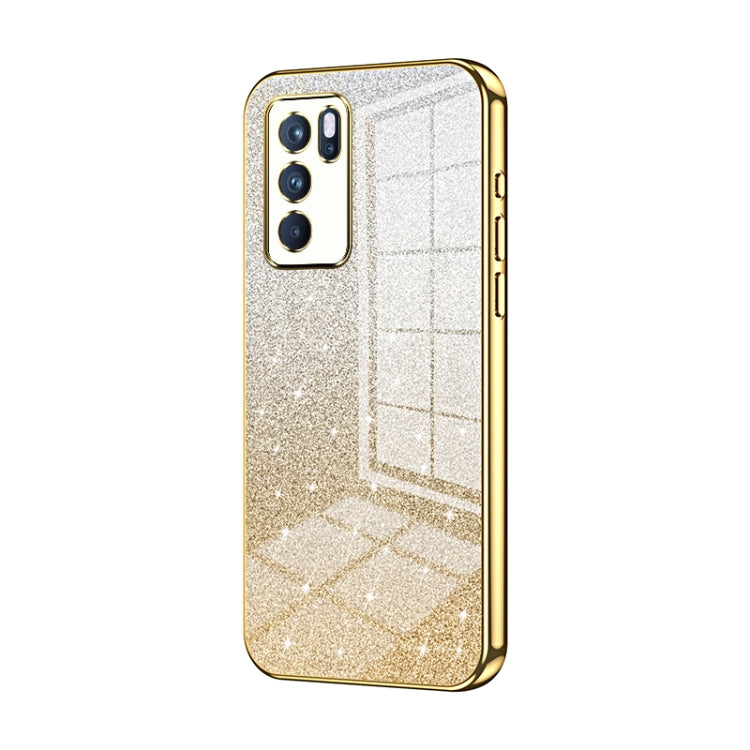 For OPPO Reno6 Pro Indian  Gradient Glitter Powder Electroplated Phone Case(Gold)