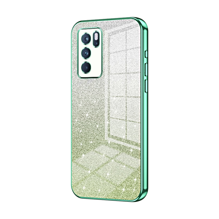 For OPPO Reno6 Pro Indian  Gradient Glitter Powder Electroplated Phone Case(Green)