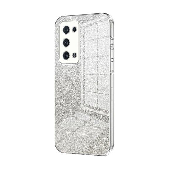 For OPPO Reno6 Pro+ Gradient Glitter Powder Electroplated Phone Case(Transparent)