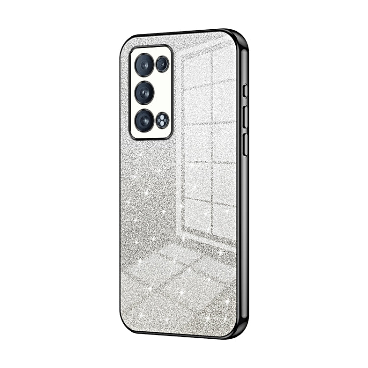 For OPPO Reno6 Pro+ Gradient Glitter Powder Electroplated Phone Case(Black)