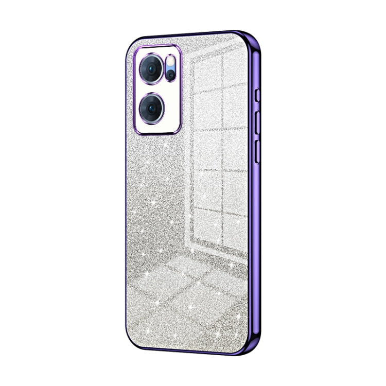 For OPPO Reno7 5G Gradient Glitter Powder Electroplated Phone Case(Purple)