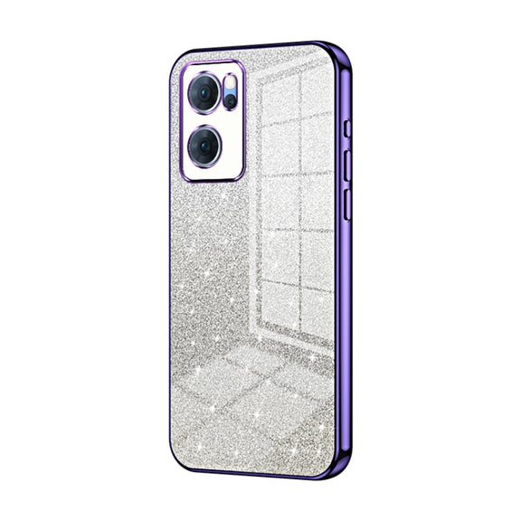 For OPPO Reno7 5G Gradient Glitter Powder Electroplated Phone Case(Purple)