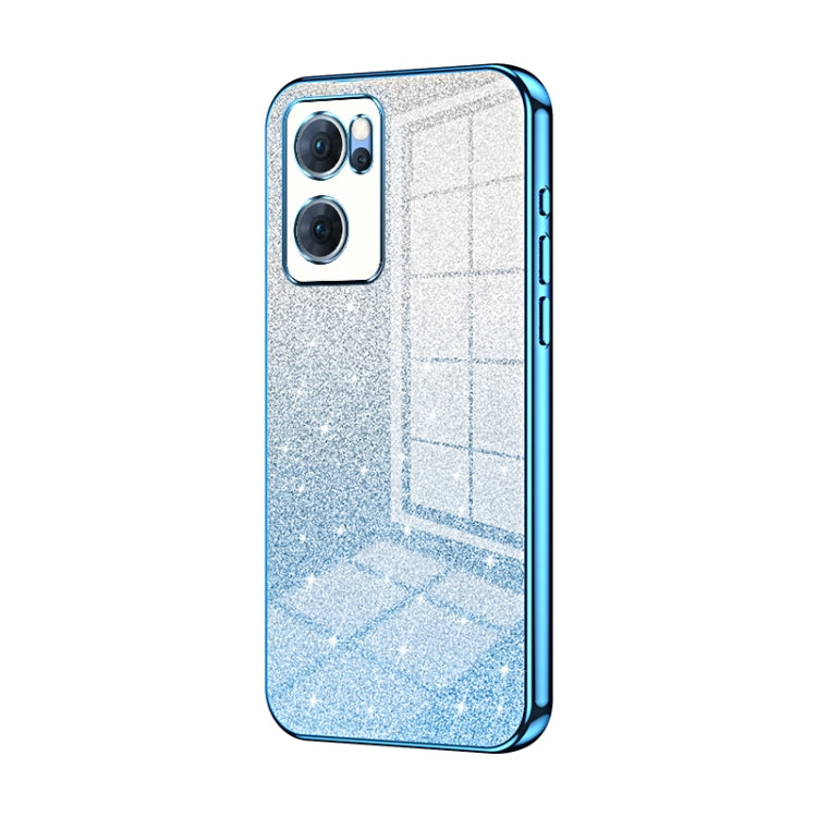For OPPO Reno7 5G Gradient Glitter Powder Electroplated Phone Case(Blue)