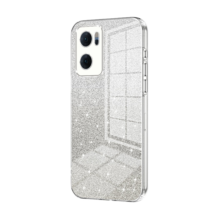 For OPPO Reno7 5G Gradient Glitter Powder Electroplated Phone Case(Transparent)