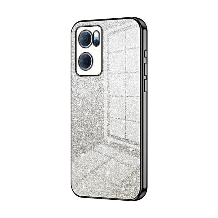 For OPPO Reno7 5G Gradient Glitter Powder Electroplated Phone Case(Black)