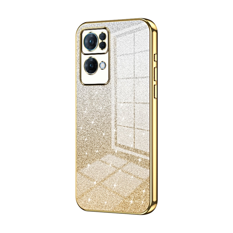For OPPO Reno7 Pro Gradient Glitter Powder Electroplated Phone Case(Gold)
