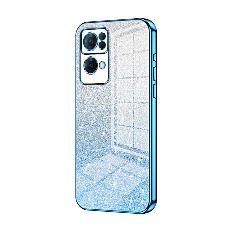 For OPPO Reno7 Pro Gradient Glitter Powder Electroplated Phone Case(Blue)