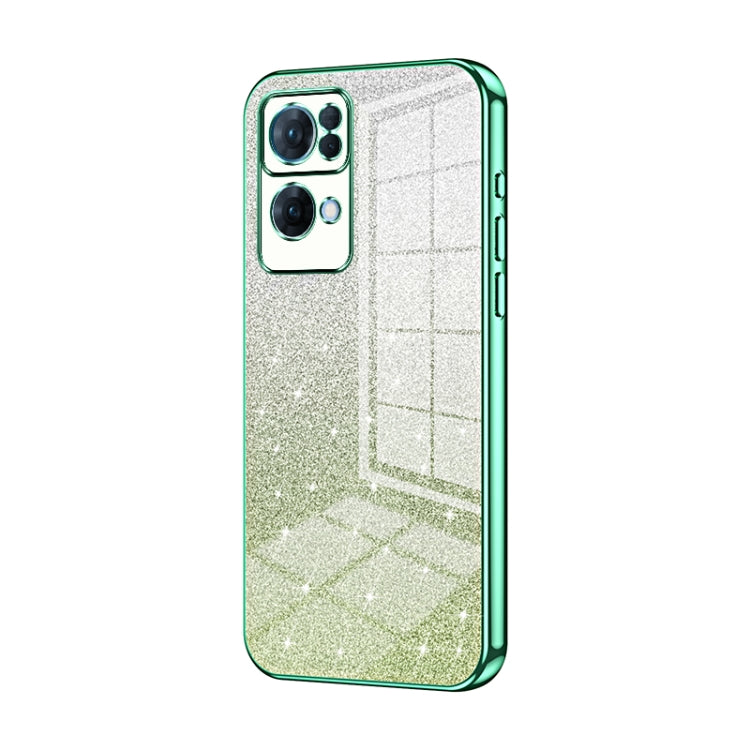 For OPPO Reno7 Pro Gradient Glitter Powder Electroplated Phone Case(Green)
