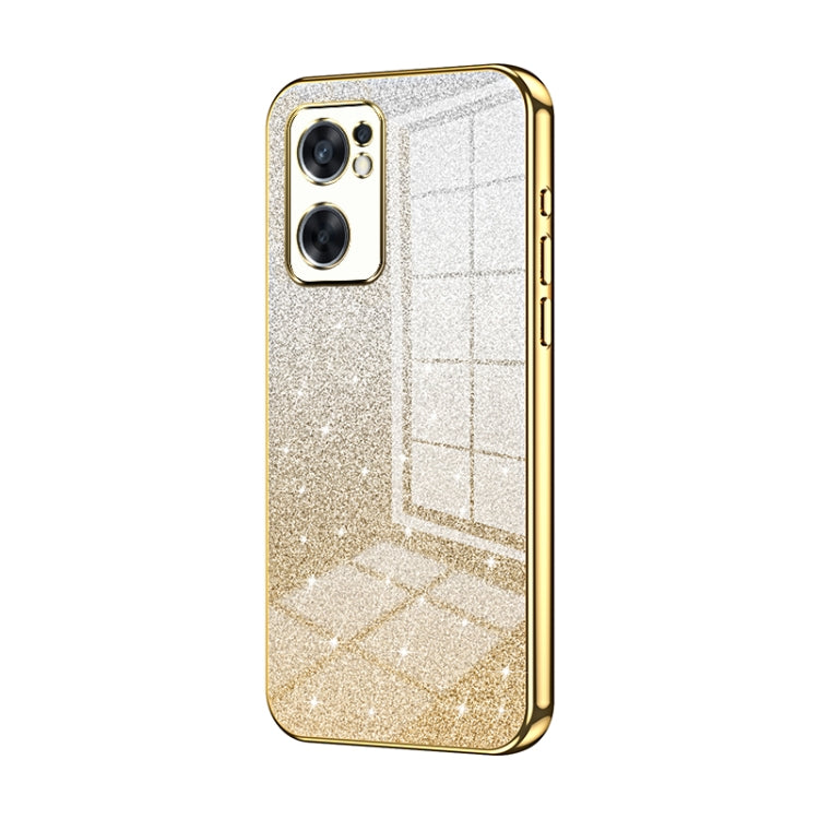 For OPPO Reno7 SE Gradient Glitter Powder Electroplated Phone Case(Gold)