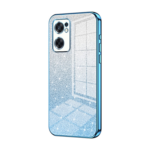 For OPPO Reno7 SE Gradient Glitter Powder Electroplated Phone Case(Blue)